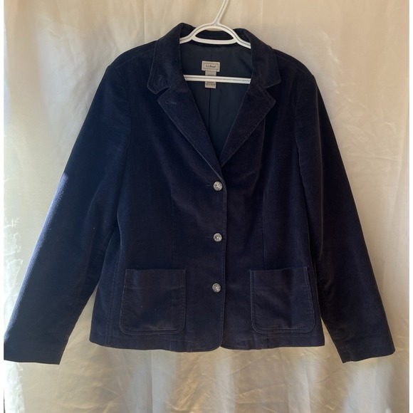 LL Bean Womens Blazer Size 0 Navy Blue Corduroy Long Sleeve‎ Button Up Jacket - Picture 1 of 3